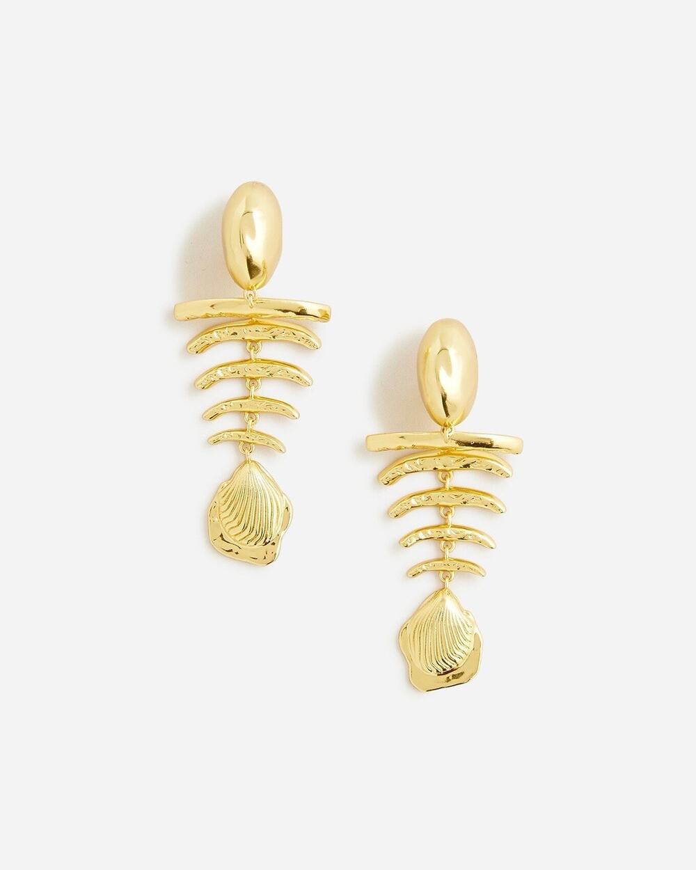 NEW J Crew Gold Fishbone Nautical Fish Dangle Earrings